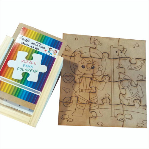 Puzzle Mdf  Para Colorear En Cajita- Mod. Astronauta