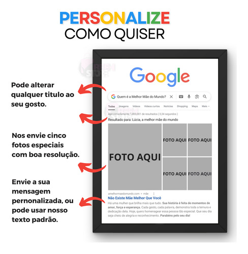 Quadro Personalizado Google Melhor Mãe/avó Do Mundo C/ Vidro Preto