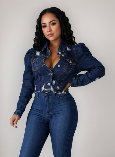 Chaqueta De Mezclilla Ajustada A La Moda Para Mujer
