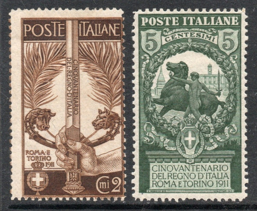 Iitalia 2 Sellos Nuevos 50° Unificación Reino De Italia 1911