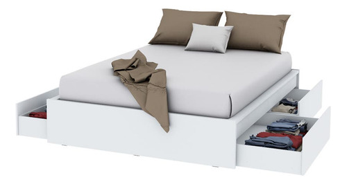 Box De Cama 2 Plazas Con 4 Cajones Base Sommier Blanco Rex