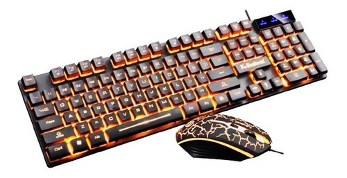 Kit Teclado Y Mouse Usb Gamer Con Luces Naranja Snake Km320