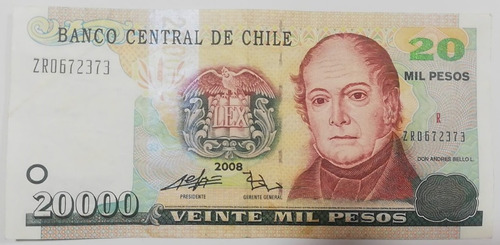 Billete Chile 20.000 Pesos De Gregorio-zurbuchen Reposición