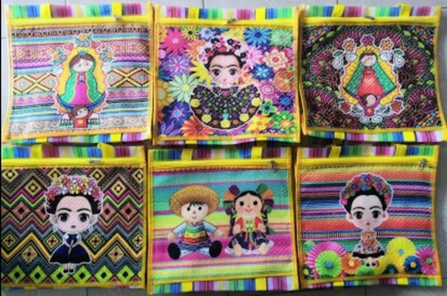 Imagen 3 de 6 de Bolsa P/ Mandado Bordada Frida Khalo, Lele Y Virgencita 5 Pz
