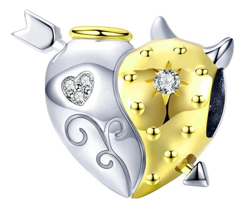 Charm Plata .925 Corazon Con Angel Y Demonio