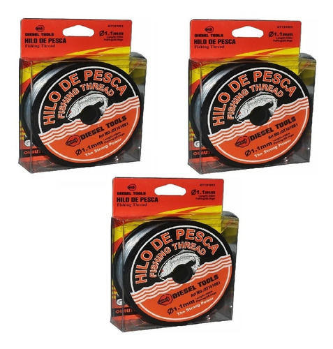 Hilo Nylon De Pescar 100 Metros 1.1mm Carrete Pesca 3 Pzs