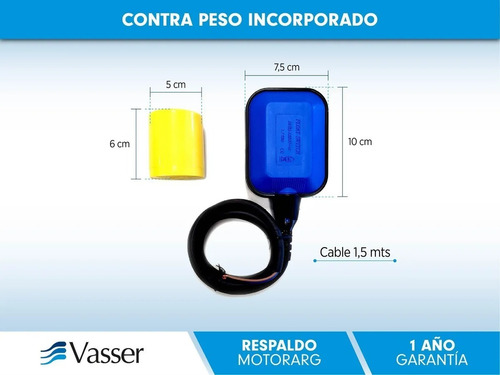 Imagen 2 de 4 de Interruptor Electrico A Flotante Vasser Fat Con Cable 1.5mts
