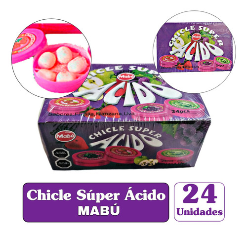 Chicle Super Ácido Mabú - Dulces Cumpleaños - 24 Unidades 