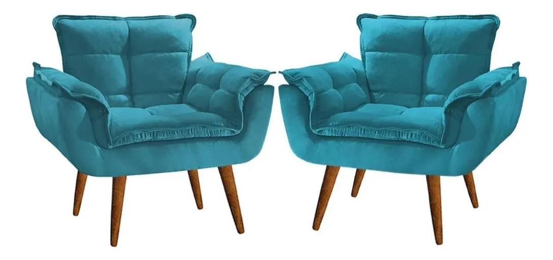 Kit 2 Poltrona Decorativa Opala Para Sala Recepção Luxo Cor Azul-turquesa