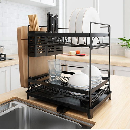 Escurreplatos Negro 2 Pisos Con Soporte Para Tablas 86030