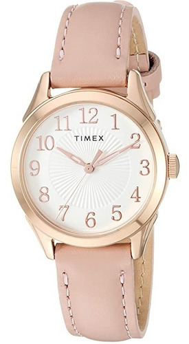 Reloj Mujer Timex Correa De Piel 29 Mm 3 Atm Tw2t665009j Color Del Fondo Blanco Color De La Correa Rosa Color Del Bisel Rosa/dorado