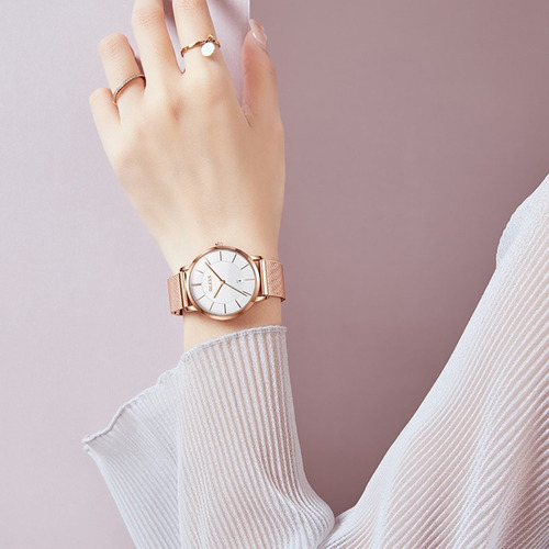 Relojes De Mujer De Acero Inoxidable Ultradelgados Y Simples Color Del Bisel Rose White