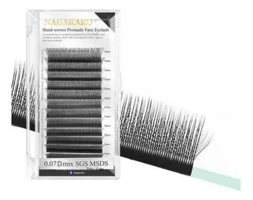 Cílios Nagaraku W 3d Mix E Tamanho Único - Volume Egípcio Comprimento 8.14 Mm Cor Preto Espessura 0.07 Mm Tipo De Curvatura D