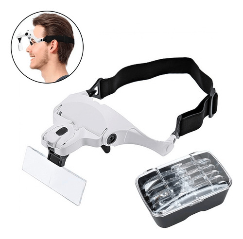 Óculos Lupa De Cabeça Com Iluminação De Led 5 Lentes