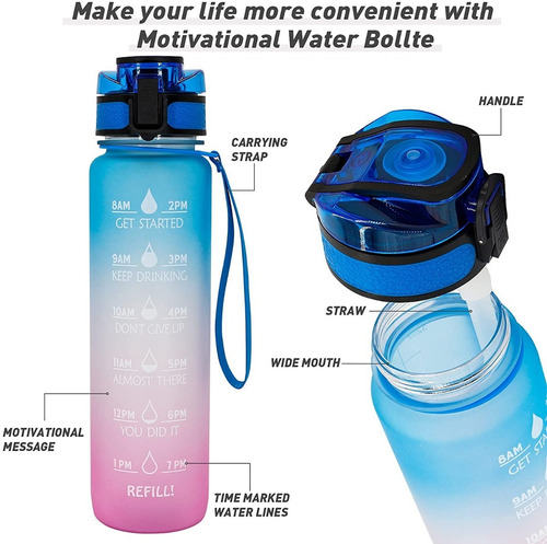 Botella De Agua Con Marcador De Tiempo Motivacional 1 Litro