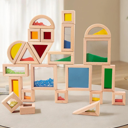 Bloques De Construcción De Arcoíris De Madera, 23 Piezas