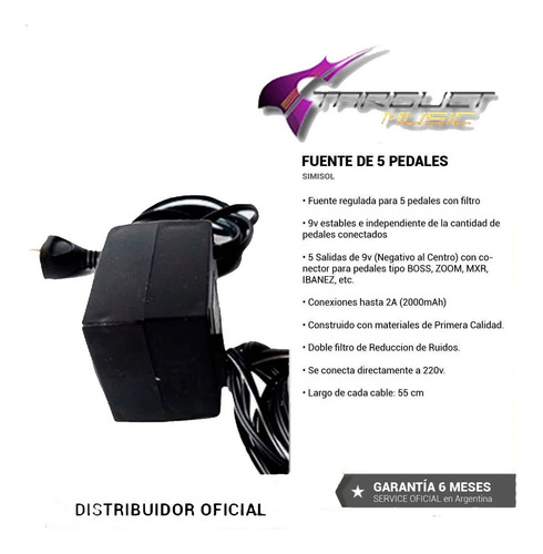 Imagen 2 de 5 de Fuente Regulada Para Pedales De Efectos 9 Volt. 5 Salidas