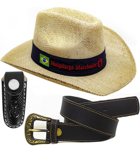 Kit Chapeu Infantil Country Cinto Couro Cowboy Fivela Bainha