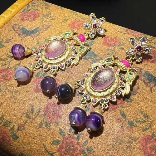 Elegantes Pendientes Colgantes Franceses Vintage Con Flores