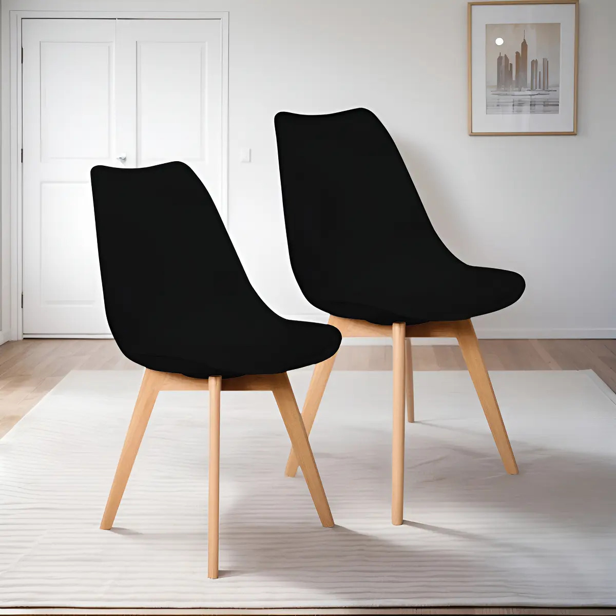 Set/kit 2 Silla Tulip Hood Acojinada Moderna Minimalista Estructura Reforzada Asiento Negro