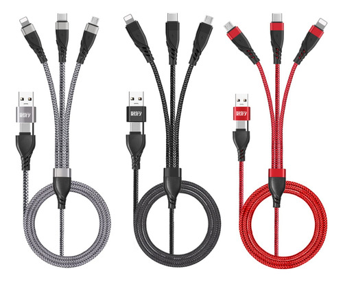 Lhjry Cable De Carga Usb A/c A Mltiple, Paquete De 3 Cables 