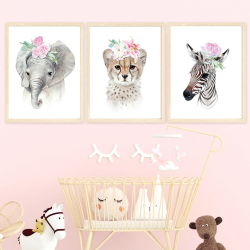 Set X3 Cuadros Infantiles Nórdicos Animales Shabby Boho - Varias Medidas! 