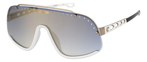 Lentes De Sol Carrera Flaglab 16 Ky2 Blue Gold 100% Autentic Lente Azul Claro Varilla Blanco Armazón Blanco Diseño Mascara