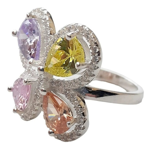 Anillo Plata 925 Flor Cubic Colores Claros Anpl953 Italy Luc