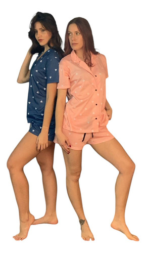 Pijama Camisero De Corazones Para Mujer - Piukalma