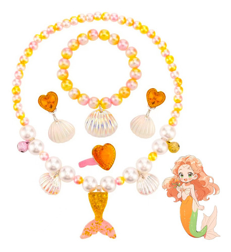 Corona Sirenita Ariel Princesa Diademas De Moda Tiara Niña,cabello Set Collar De Perlas Para Vestido De Princesa O Fiestas Y Cosplay