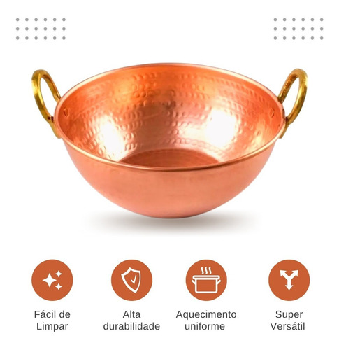 Tacho De Cobre Puro 3 Litros Com Alças De Bronze