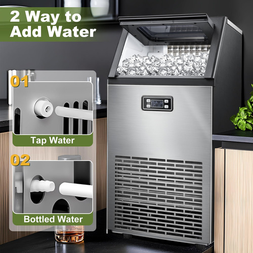 Máquina De Hielo Comercial Autolimpiante De Acero Inoxidable Negro Y Plateado