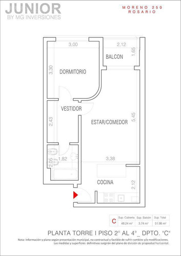 Imagen 12 de 14 de Departamento De 1 Dormitorio En Venta En Rosario