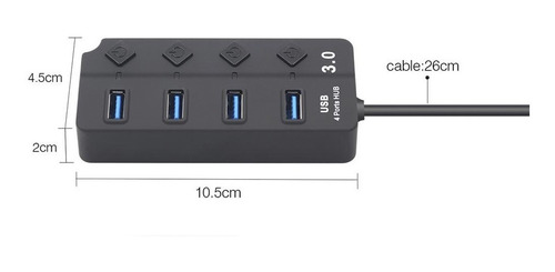 Hub 4 Puertos Independientes Usb 3.0 Luz Led 5gbps Cabl 30cm