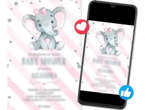 Invitación Niña Baby Shower Elefante Personalizada Digital