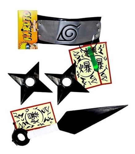 Kit Naruto - 1 Colar Verde + 1 Kunai + 2 Shuriken + Bandana