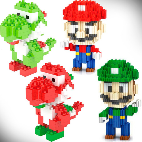 Figura De Mario Bros - Armable De Bloques - Yoshi - Luigi