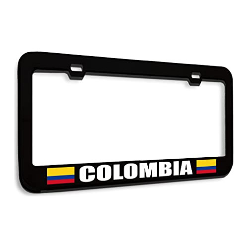 Metal License Plate Frame Colombia Colombian Flag Black...