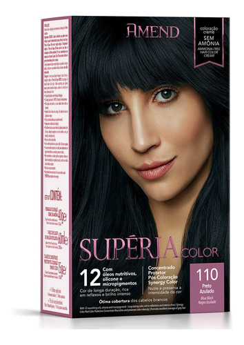 Kit Tintura Amend  Supéria color Coloraçã creme tom 110 preto azulado para cabelo