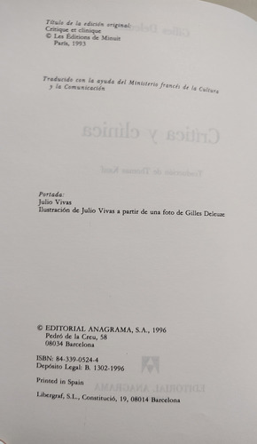 Critica Y Clinica - Gilles Deleuze (Usado)