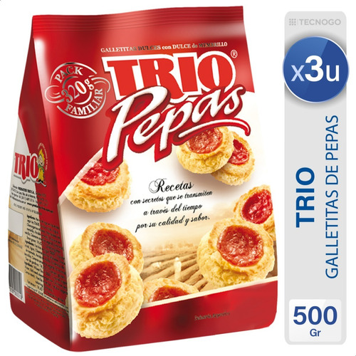 Galletitas Pepas Trio Membrillo Mermelada Dulces - Pack X3