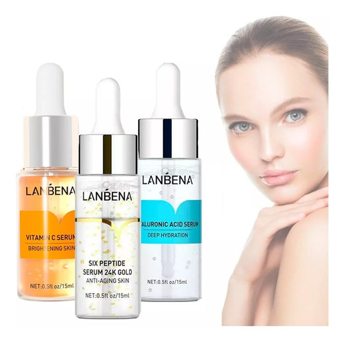 Lanbena Kit 3pz Serum Vitamina C Ácido Hialuronico 6péptidos