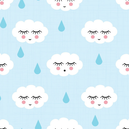 Papel De Parede Adesivo Infantil Azul Nuvens Gotas 270x57cm