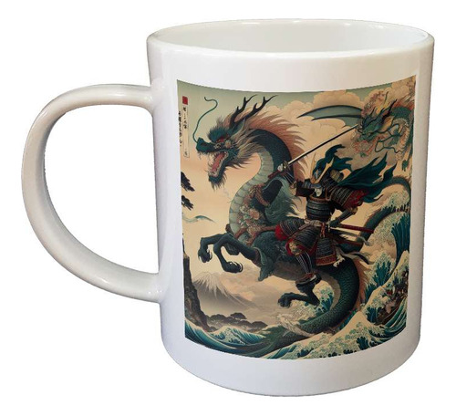 Taza Plastico Samurai Dragon Caballo En Gran Ola Arte