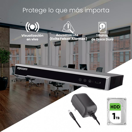 Epcom Kit Dvr De 4 Ch Turbohd + 4 Ch Ip 8 Mp + Disco Duro De 1tb Modelo Ev-8004turbo-plus-1tb / Con Tecnología Acusense Y Audio Por Coaxitron / Alarma Por Detección De Movimiento