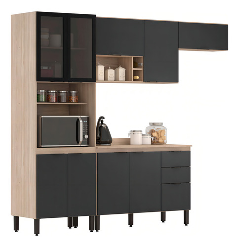 Cozinha Completa Firenze 10 Portas 2 Gavetas Avena Grafito Demobile FI0006