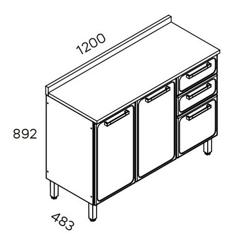 Imagen 2 de 3 de Mueble Inferior De Cocina Con Mesón De120cm Blanco Bertolini