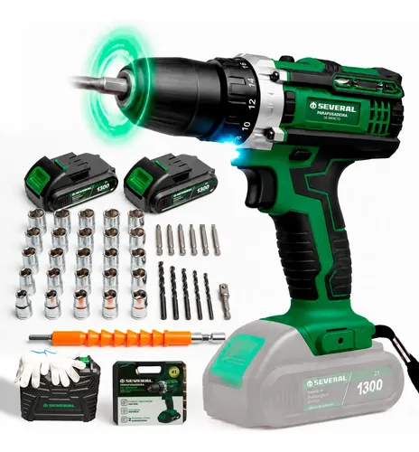 Parafusadeira Furadeira 21v 1300mah com 2 Baterias Recarregável - foto 1