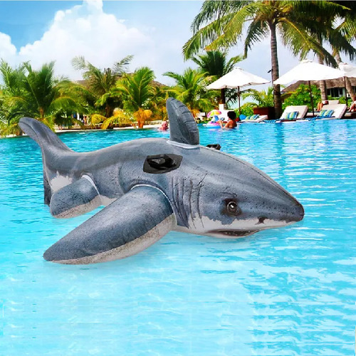 Bóia Inflável Tubarão Realistic Intex 173x107cm Bomba Cor Cinza