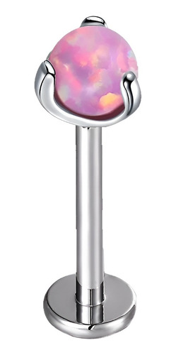 Labret Piercing 16g Titanio Con Esfera De Ópalo Rosa 3mm